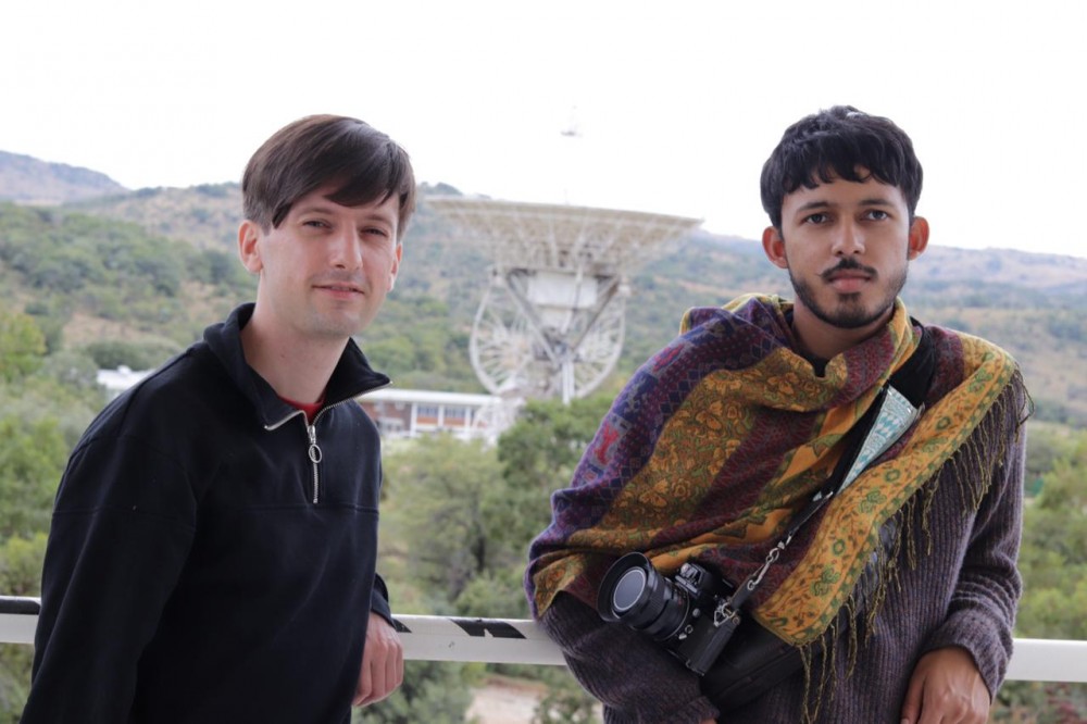 Ian Purnell (left) and Kamil Hassim (right) at the Hartebeesthoek Radio Astronomy Observatory, located in a natural bowl of hills at Hartebeesthoek, south of the Magaliesberg mountain range, Gauteng, South Africa.