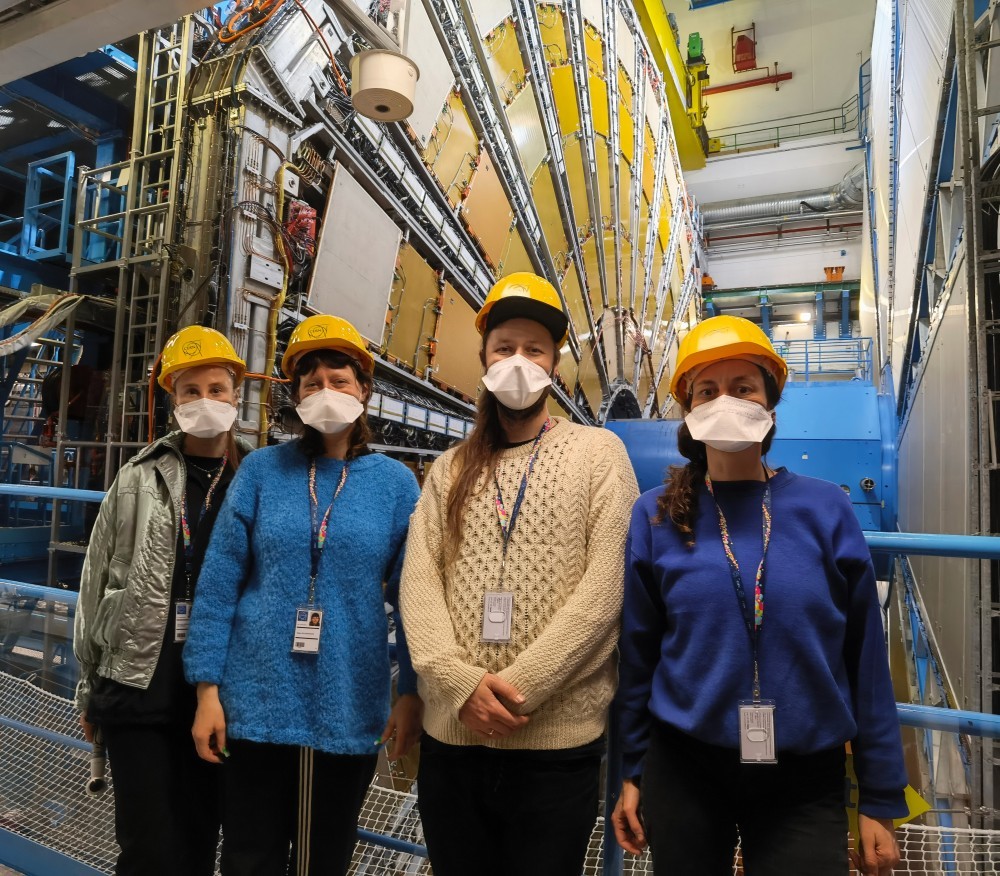 Dorota Gawęda and Eglė Kulbokaitė with designers AATB (Andrea Anner and Thibault Brevet) during an introductory visit to the ATLAS Experiment
