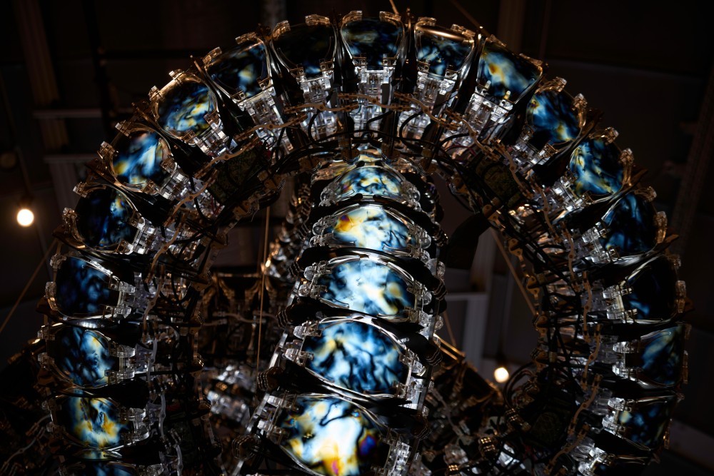 Yunchul Kim, Chroma VII (2023). Installation view Exploring the Unknown, CERN Science Gateway (2023). Photo: Marina Cavazza. 