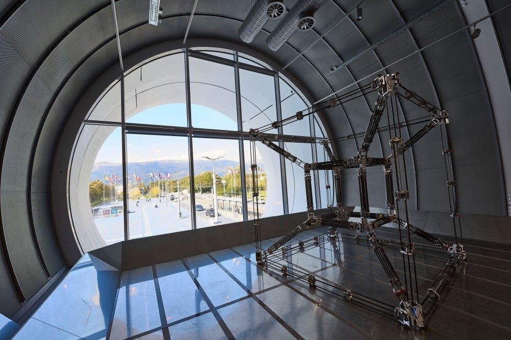 Julius von Bismarck & Benjamin Maus, Round About Four Dimensions (2023). Installation view Exploring the Unknown, CERN Science Gateway (2023). Photo: Marina Cavazza. 