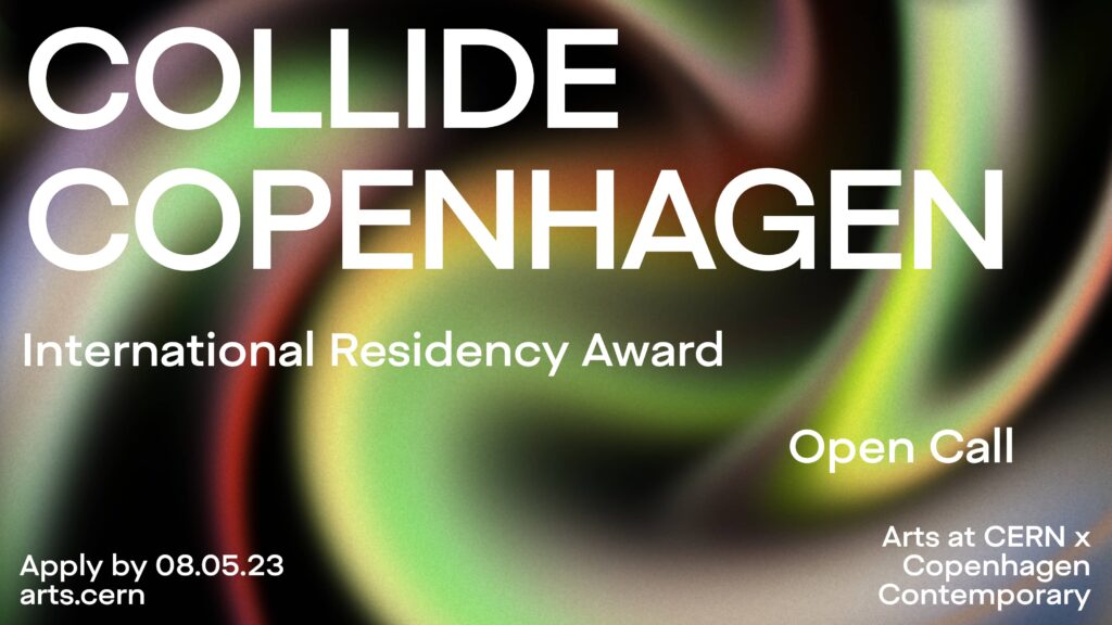 Poster of Collide Copenhagen residency award with a gradient background in green and red