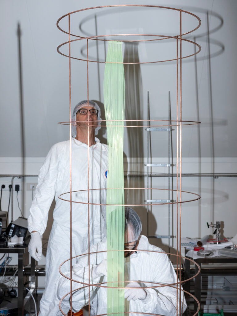 Two scientists work at the Laboratori Nazionali del Gran Sasso, Istituto Nazionale di Fisica Nucleare (INFN), LEGEND experiment